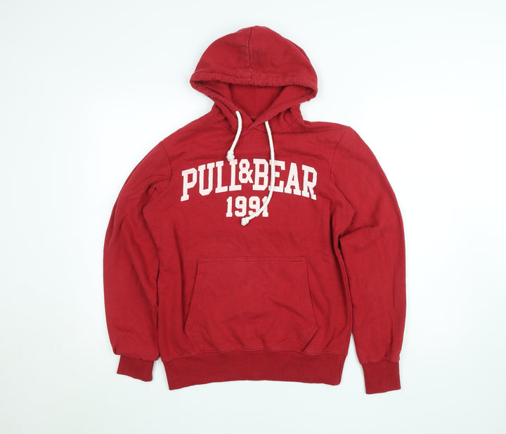 Pull & Bear Women's Red Hoodie Size Small Pullover Graphic 1991 Cotton Blend