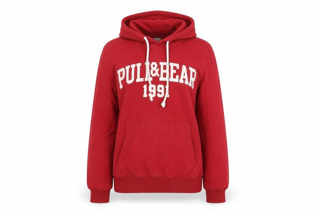 Pull&Bear Women's Red Hoodie Size Small Pullover Graphic 1991 Cotton Blend
