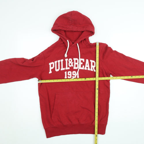 Pull & Bear Women's Red Hoodie Size Small Pullover Graphic 1991 Cotton Blend
