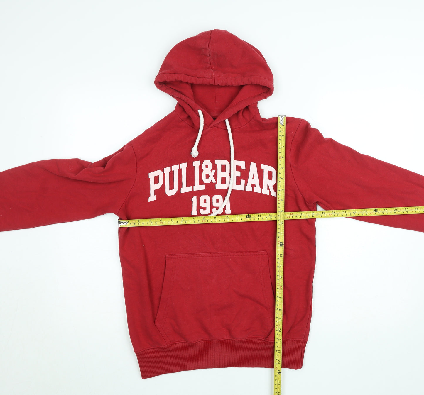 Pull & Bear Women's Red Hoodie Size Small Pullover Graphic 1991 Cotton Blend