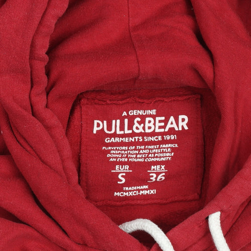 Pull & Bear Women's Red Hoodie Size Small Pullover Graphic 1991 Cotton Blend