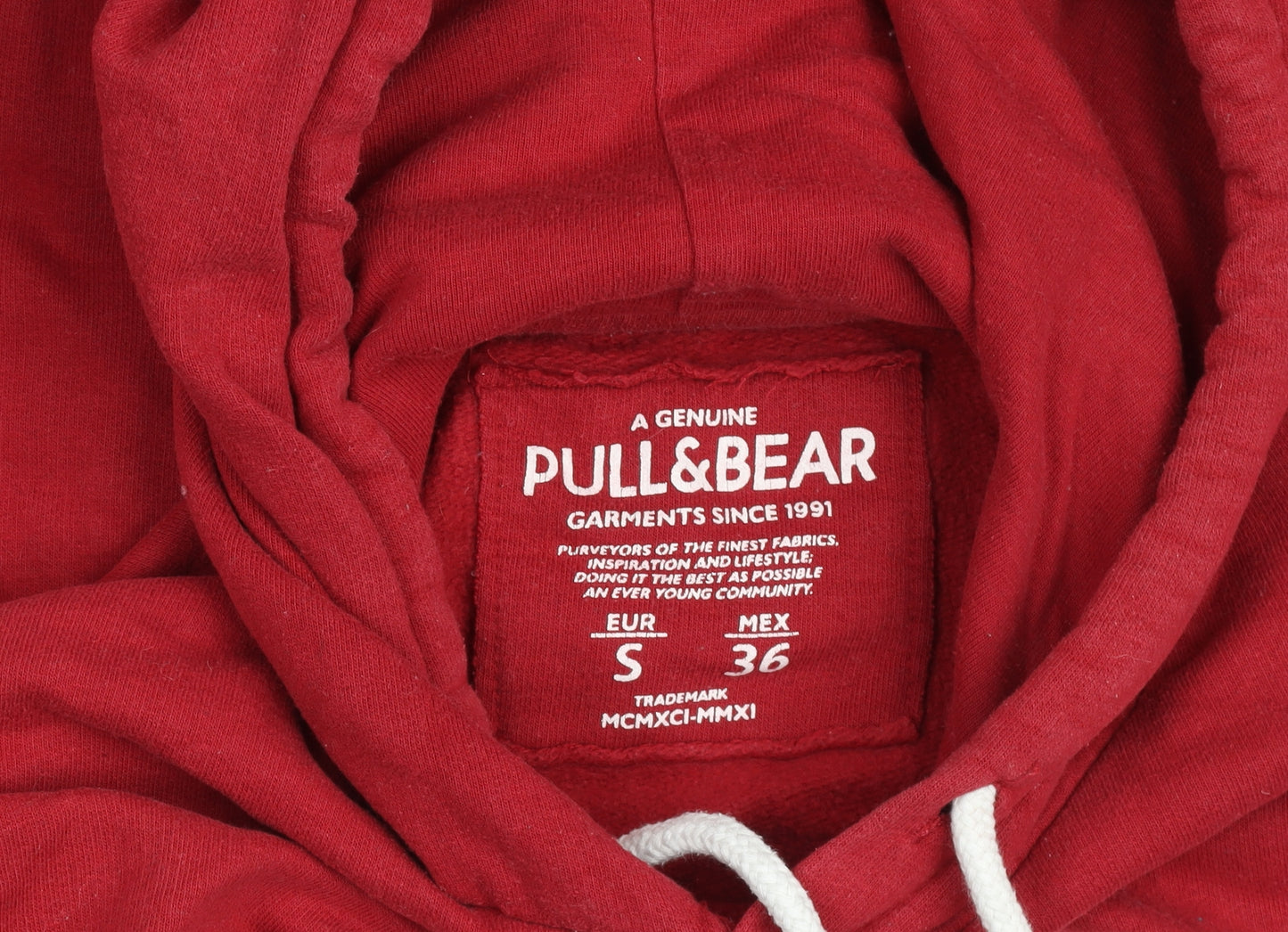Pull & Bear Women's Red Hoodie Size Small Pullover Graphic 1991 Cotton Blend