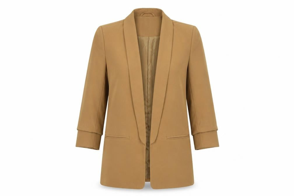 Front view of Only Women’s Brown Shawl Lapel Blazer, size UK 8, Tailored Stretch Jacket