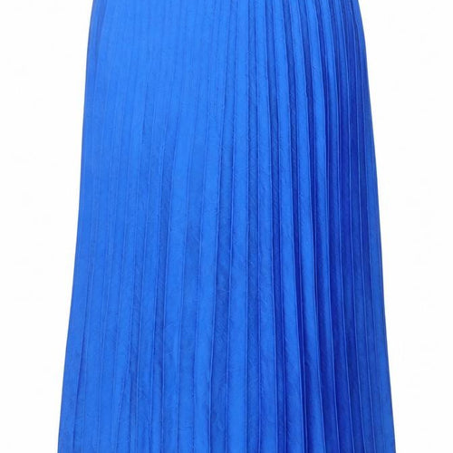 Zara Women Blue Pleated Midi Skirt XL Polyester Satin Zip