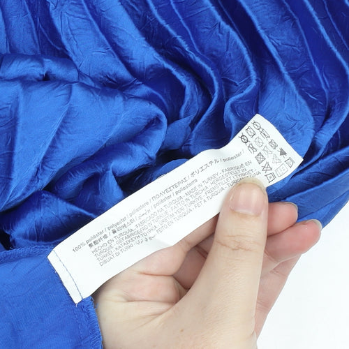 Zara Women Blue Pleated Midi Skirt XL Polyester Satin Zip
