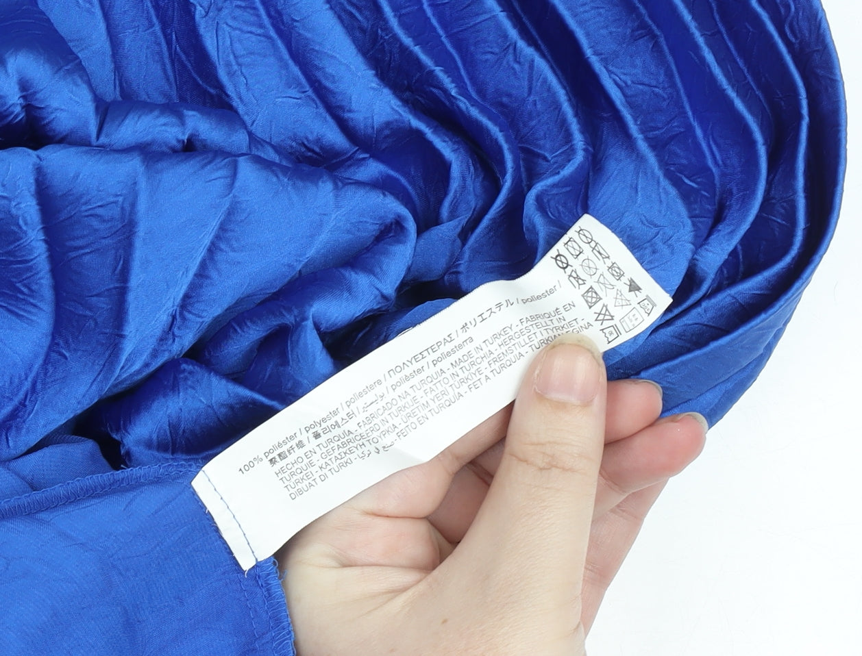 Zara Women Blue Pleated Midi Skirt XL Polyester Satin Zip