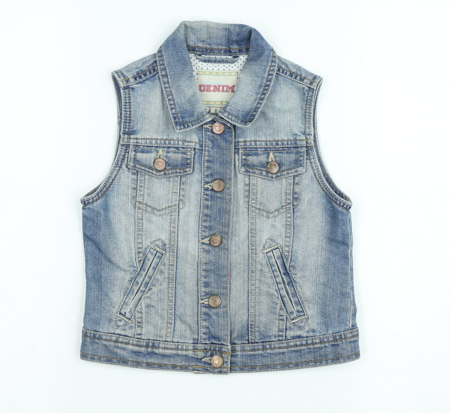 Dunnes Stores Girls Blue Denim Button Waistcoat Age 7 Years
