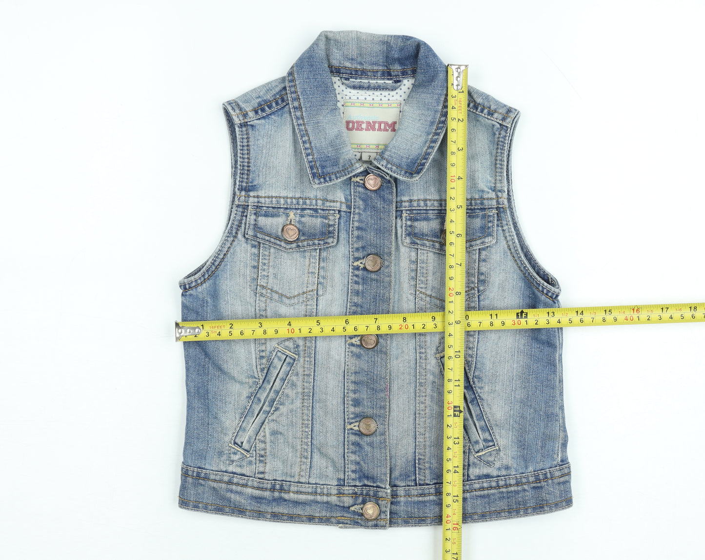 Dunnes Stores Girls Blue Denim Button Waistcoat Age 7 Years