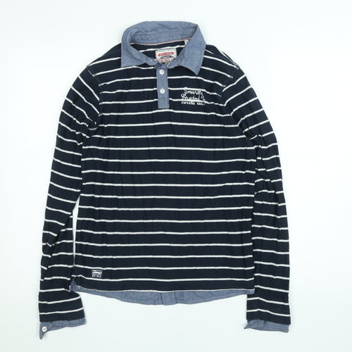 Here & There Vintage Co Navy Striped Long Sleeve Shirt Mens Size L