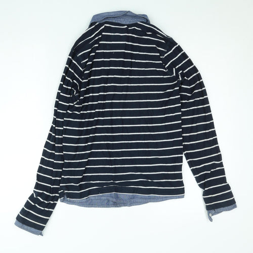 Here & There Vintage Co Navy Striped Long Sleeve Shirt Mens Size L