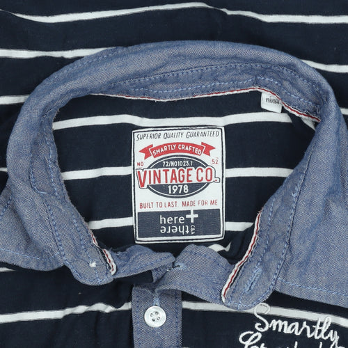 Here & There Vintage Co Navy Striped Long Sleeve Shirt Mens Size L
