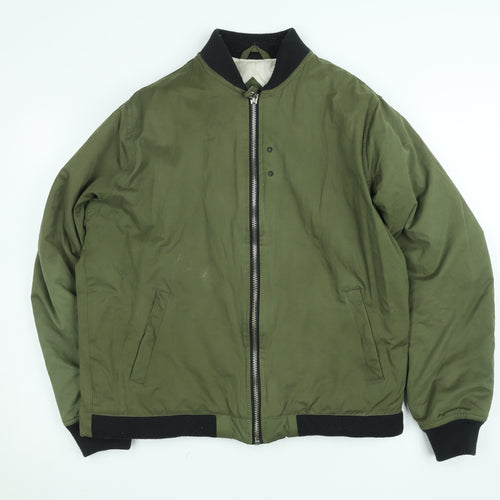 Bellfield Men's Green Bomber Jacket L Full Zip Casual Padded Coat