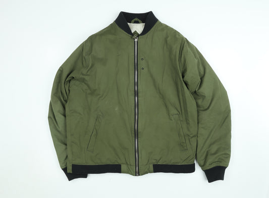 Bellfield Men's Green Bomber Jacket L Full Zip Casual Padded Coat
