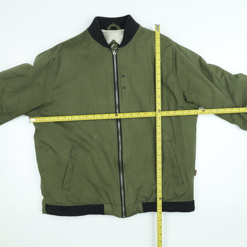 Bellfield Men's Green Bomber Jacket L Full Zip Casual Padded Coat