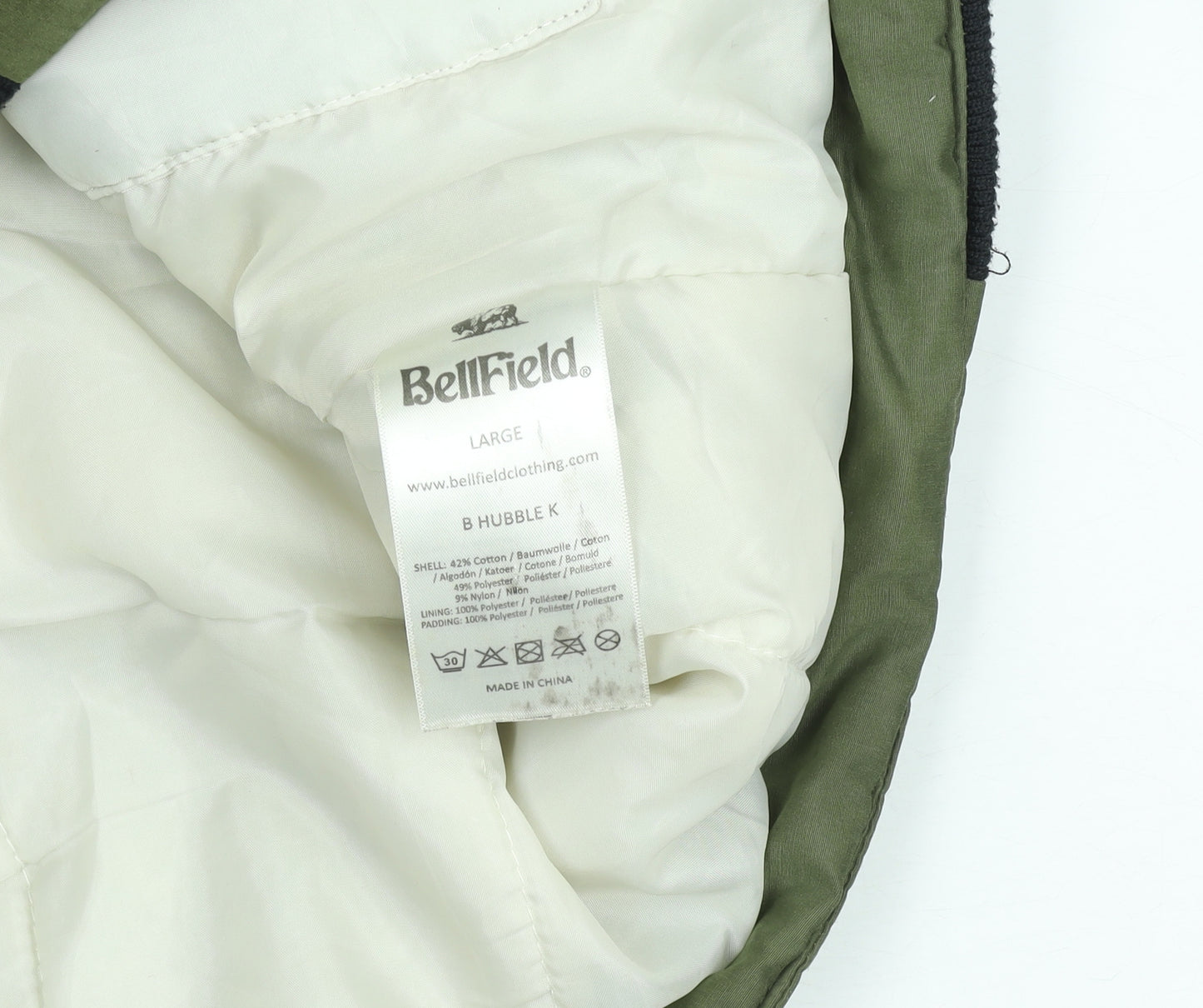 Bellfield Men's Green Bomber Jacket L Full Zip Casual Padded Coat