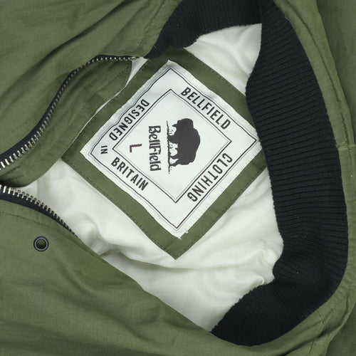 Bellfield Men's Green Bomber Jacket L Full Zip Casual Padded Coat