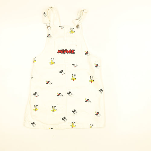 Disney Girls White Minnie Mouse Pinafore Dress 6 Years Cotton Adjustable