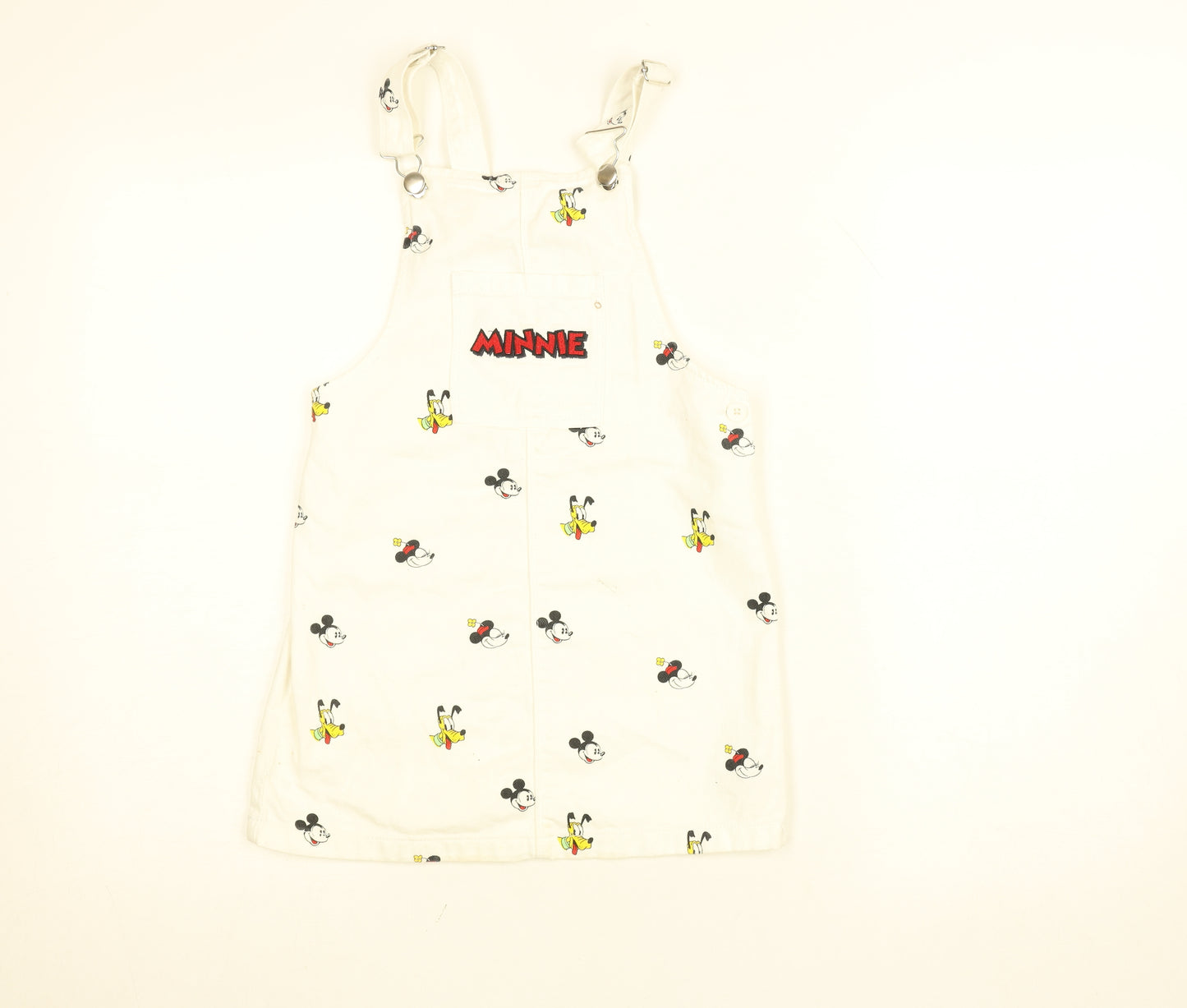 Disney Girls White Minnie Mouse Pinafore Dress 6 Years Cotton Adjustable