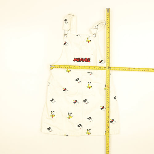 Disney Girls White Minnie Mouse Pinafore Dress 6 Years Cotton Adjustable