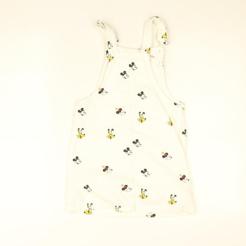 Disney Girls White Minnie Mouse Pinafore Dress 6 Years Cotton Adjustable