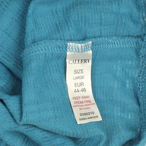 Gallery Women's Blue Cropped Puff Sleeve V-Neck Blouse Size L