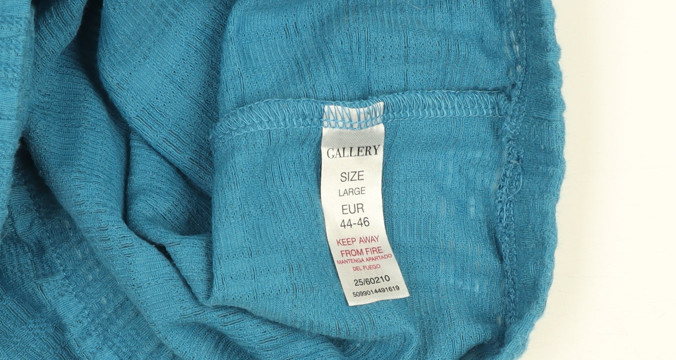 Gallery Women's Blue Cropped Puff Sleeve V-Neck Blouse Size L