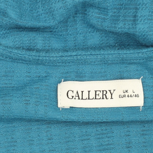 Gallery Women's Blue Cropped Puff Sleeve V-Neck Blouse Size L