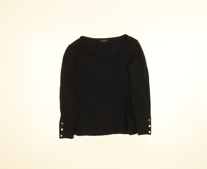 Julio Women Black Size 6 Boat Neck Long Sleeve Cotton Top