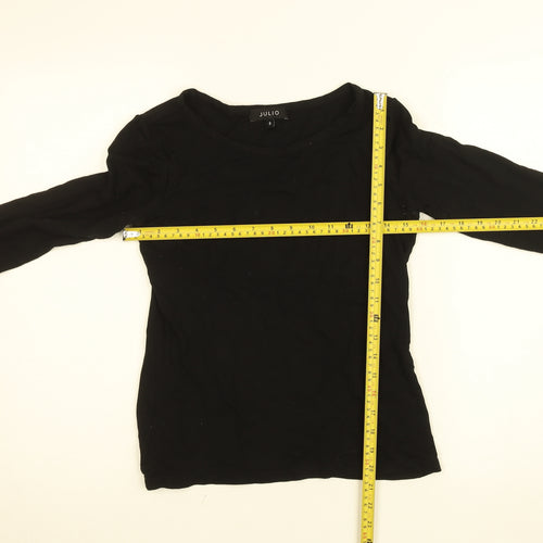 Julio Women Black Size 6 Boat Neck Long Sleeve Cotton Top
