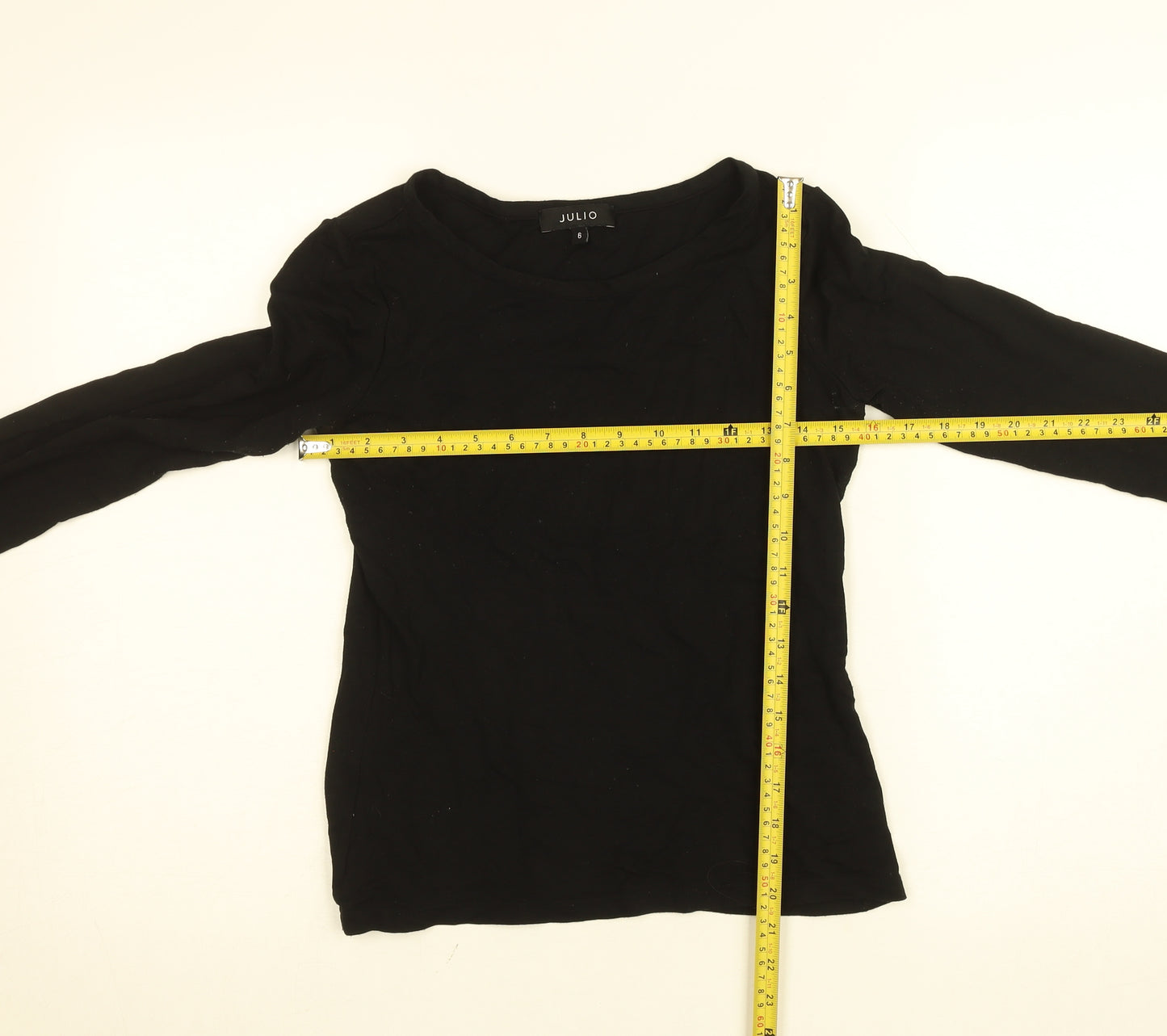 Julio Women Black Size 6 Boat Neck Long Sleeve Cotton Top