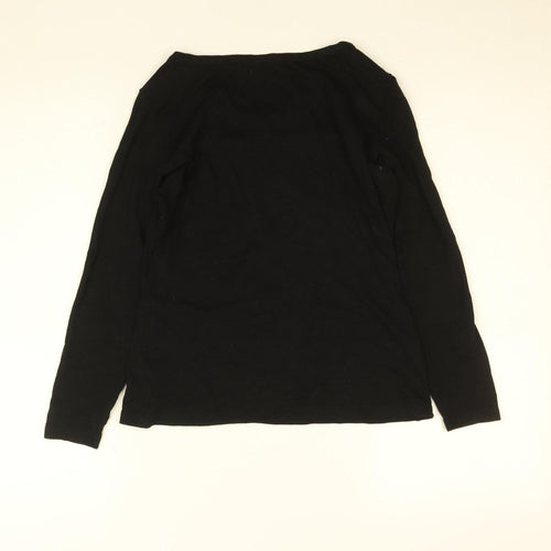 Julio Women Black Size 6 Boat Neck Long Sleeve Cotton Top