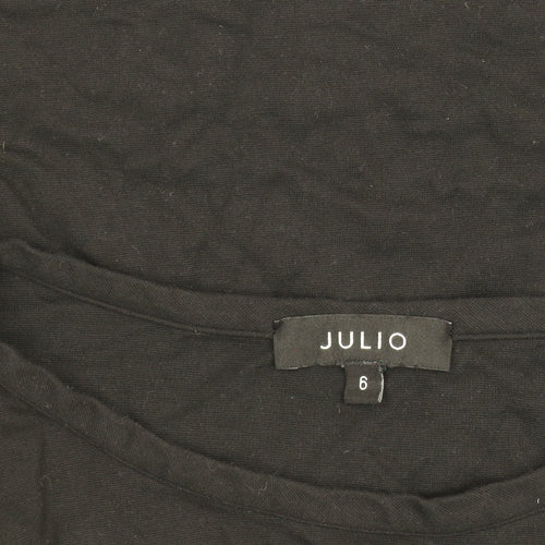 Julio Women Black Size 6 Boat Neck Long Sleeve Cotton Top