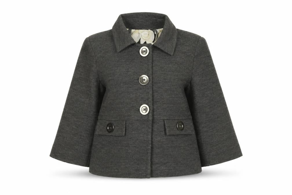 Front view of Marks & Spencer Women Grey Wool Blend Short Blazer UK 14