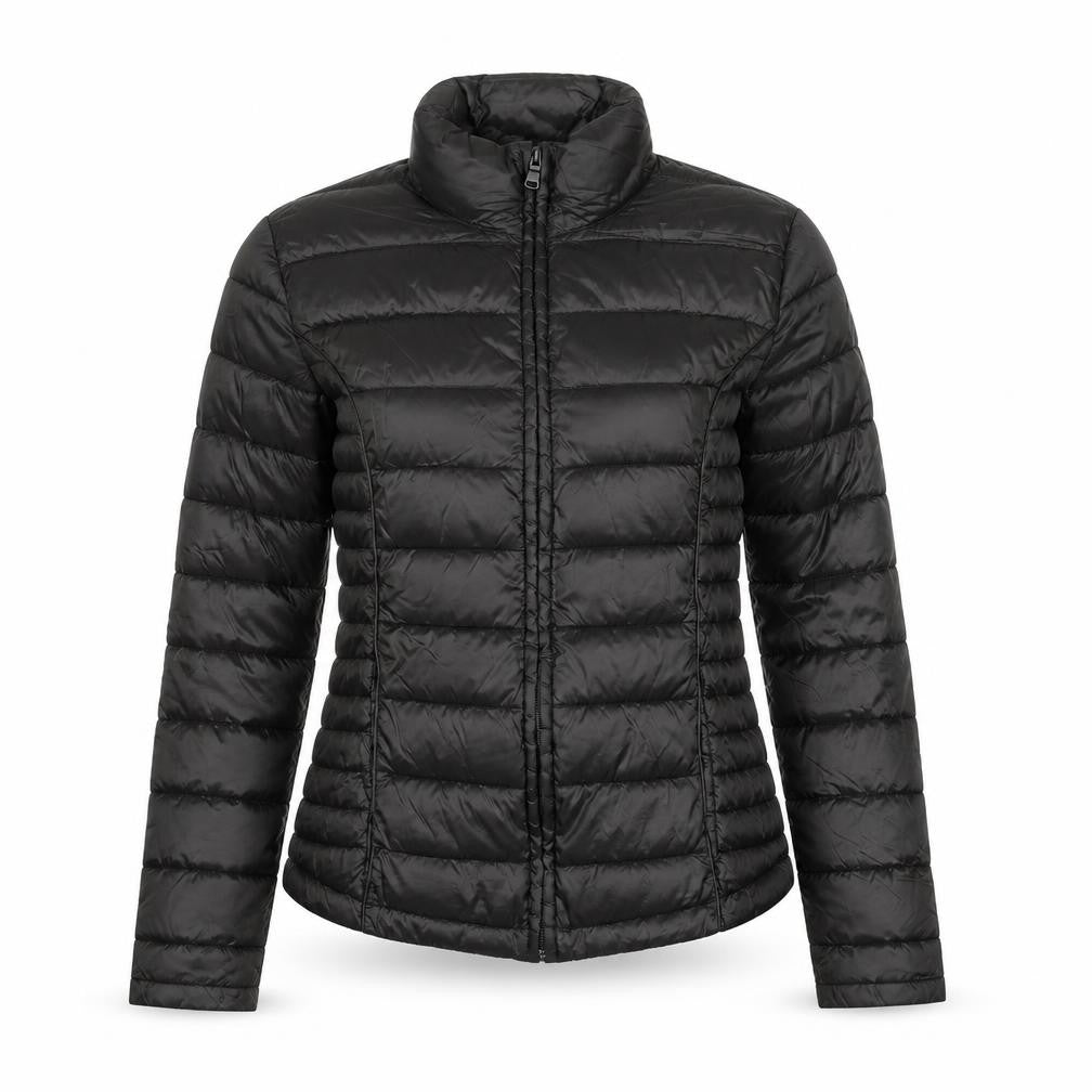 Front view of Atmosphere women’s black s lightweight packable quilted puffer jacket