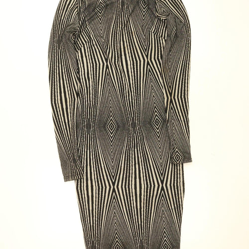 River Island Women’s Black Geometric Bodycon Knit Dress Size 8