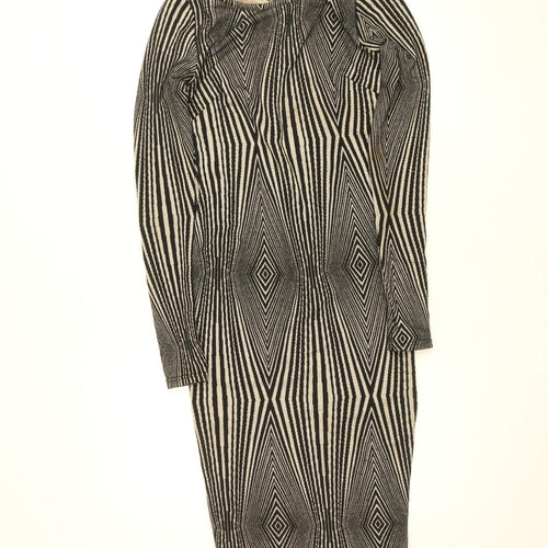 River Island Women’s Black Geometric Bodycon Knit Dress Size 8