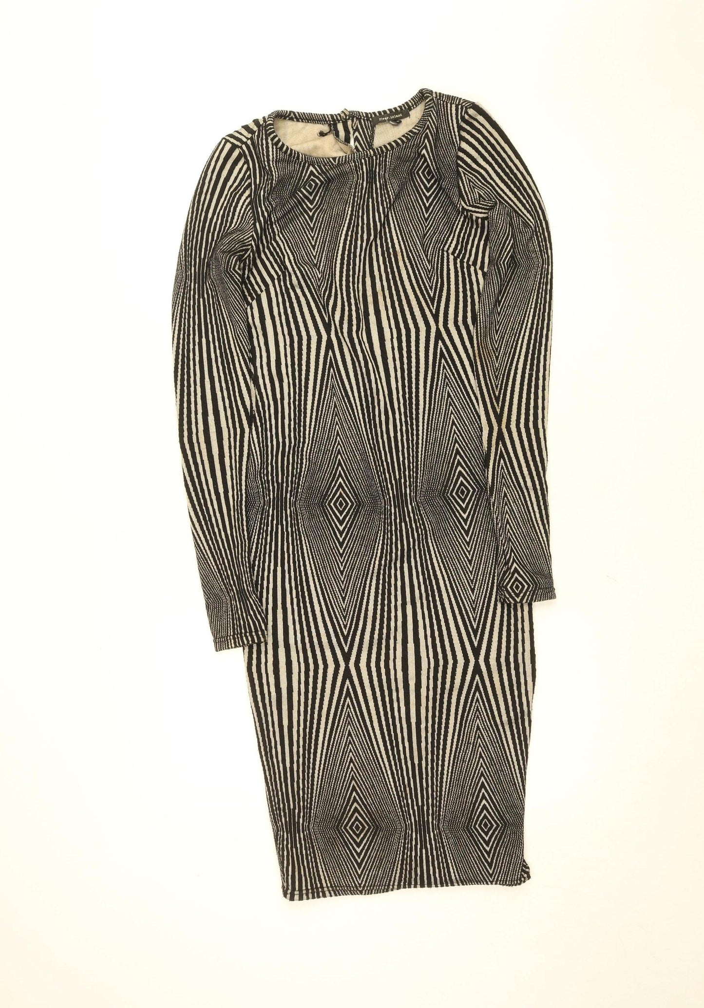 River Island Women’s Black Geometric Bodycon Knit Dress Size 8