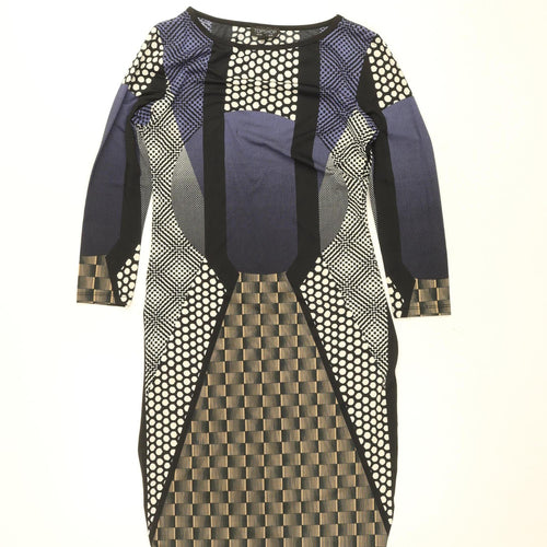 Topshop Women's Multicoloured Bodycon Jersey Dress UK 10 Long Sleeve