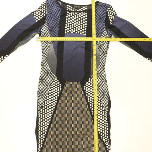 Topshop Women's Multicoloured Bodycon Jersey Dress UK 10 Long Sleeve