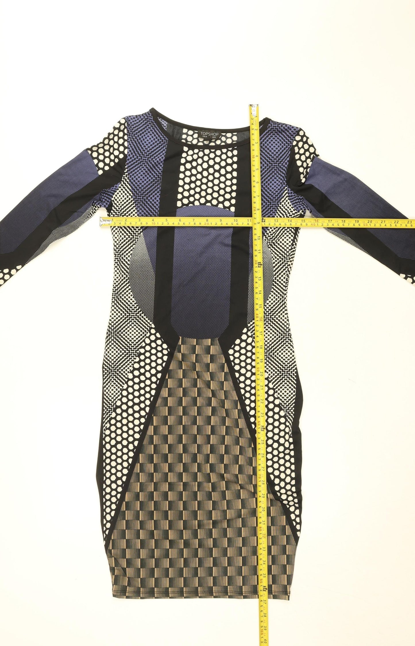 Topshop Women's Multicoloured Bodycon Jersey Dress UK 10 Long Sleeve