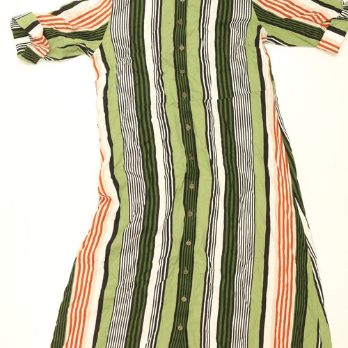 fig Women's Multicoloured Striped Shirt Dress M Midi Length