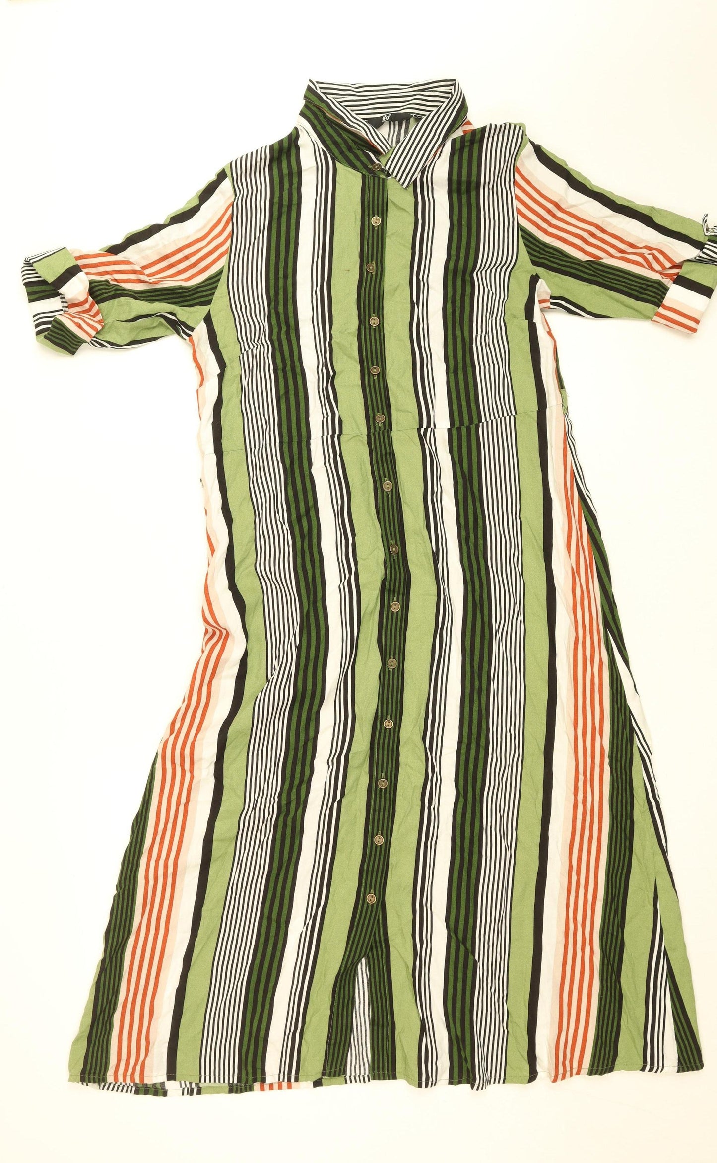 fig Women's Multicoloured Striped Shirt Dress M Midi Length