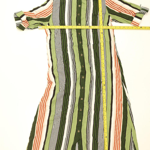 fig Women's Multicoloured Striped Shirt Dress M Midi Length
