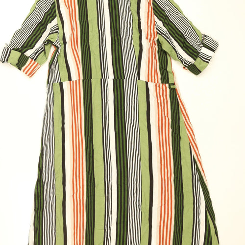 fig Women's Multicoloured Striped Shirt Dress M Midi Length