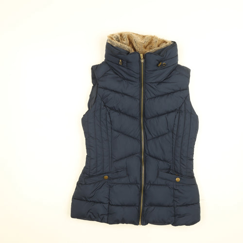 Nutmeg Women Blue Puffer Faux Fur Lined Waistcoat Size 8