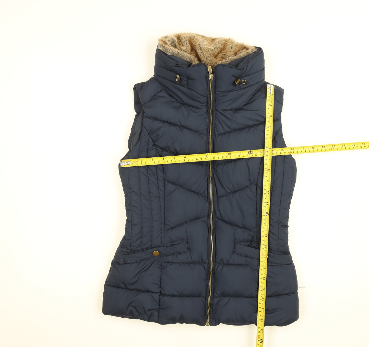 Nutmeg Women Blue Puffer Faux Fur Lined Waistcoat Size 8