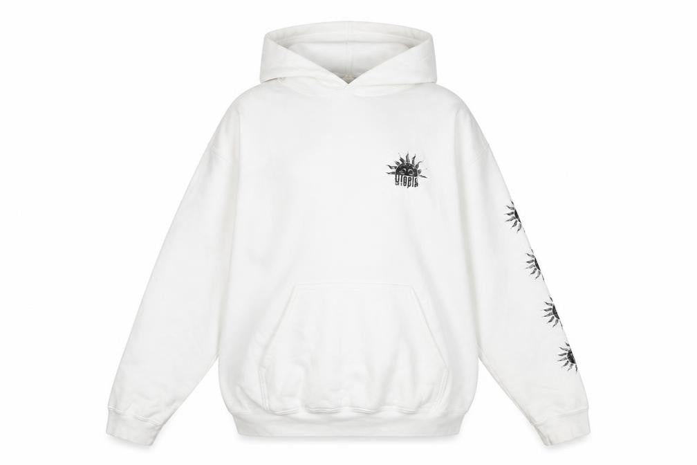 Front view of Urban Outfitters Women White Sun Graphic Pullover Hoodie, size S