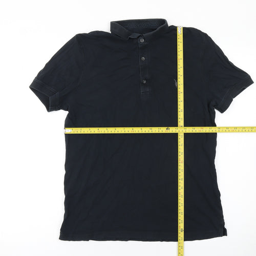 AllSaints Men’s Black Slim Fit Polo Shirt Medium Cotton Logo