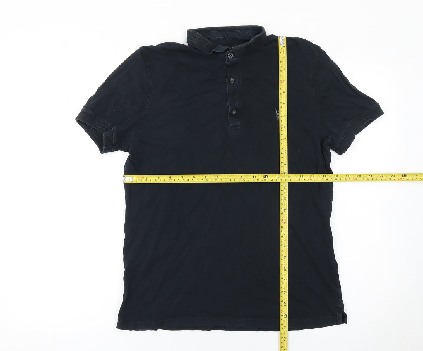 AllSaints Men’s Black Slim Fit Polo Shirt Medium Cotton Logo