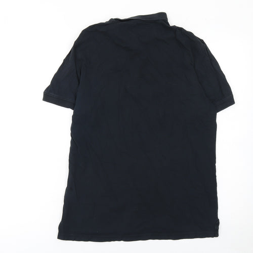 AllSaints Men’s Black Slim Fit Polo Shirt Medium Cotton Logo